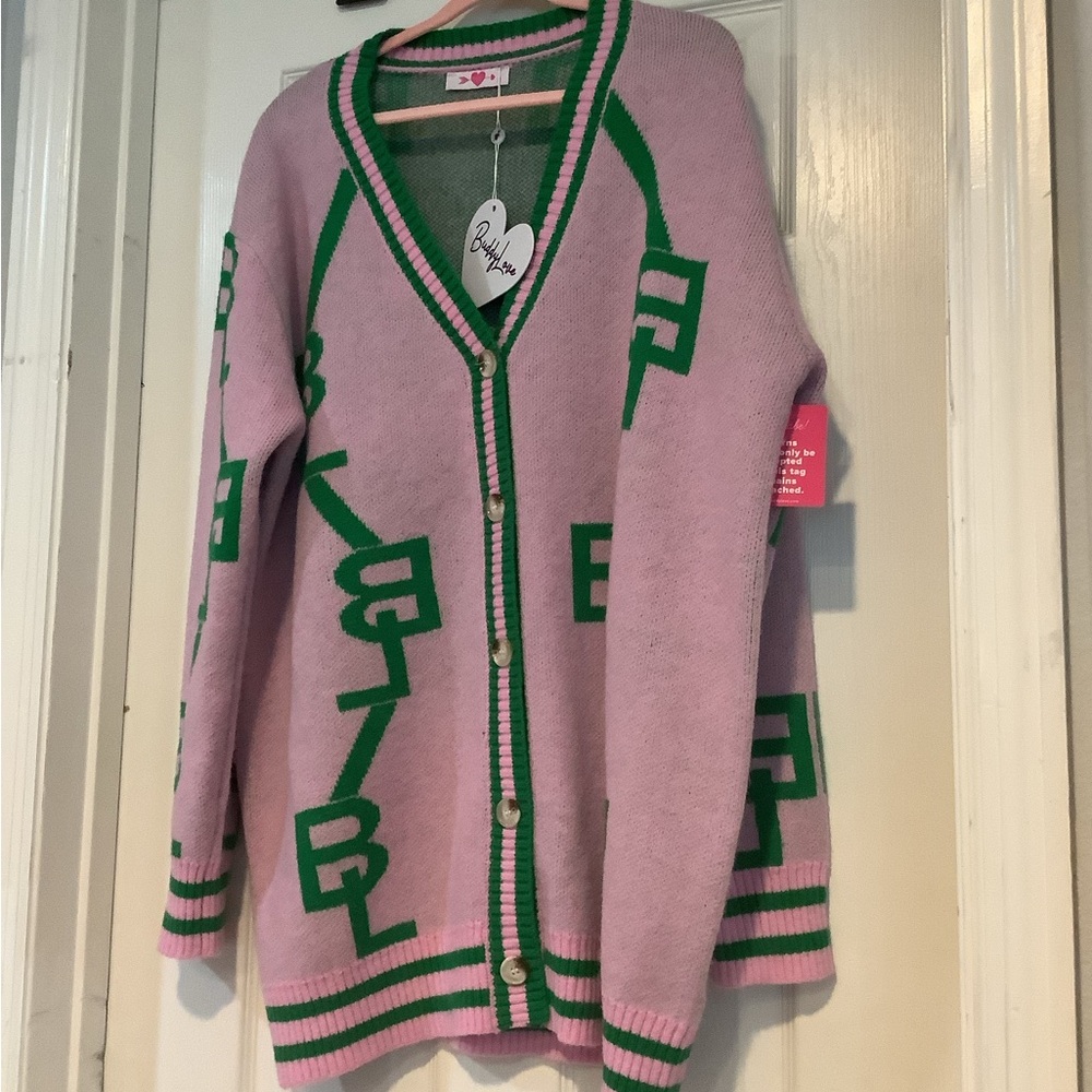 Buddylove Varsity Cardigan Dress in Parfait, Size Medium - Picture 3 of 3